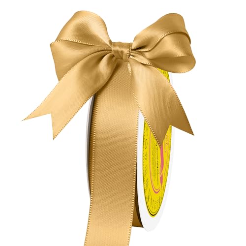 Image of Double Face Old Gold Satin Ribbon 7 /8 inch X 25 Yards Polyester Old Gold Ribbon for Gift Wrapping Very Suitable for Weddings Party Hair Bow Invitation Decorations and More