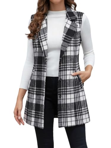 Image of IDEALSANXUN Plaid Vest for Women Fall Winter Sleeveless Blazer Jackets