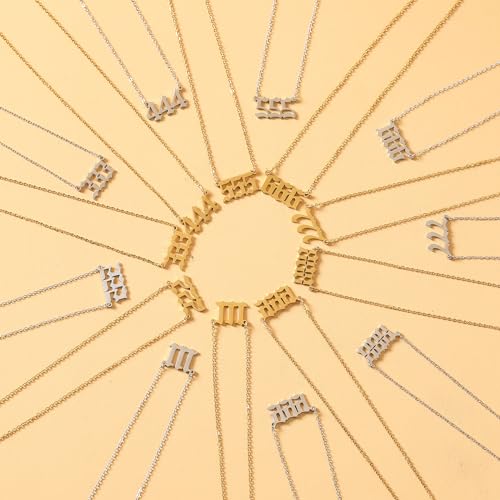 Old English 444 Angel Number Pendant Necklace for Women Aesthetic Accessories Jewelry Gold3