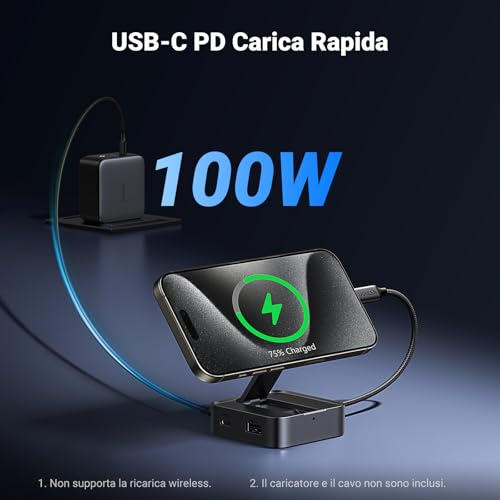 Hub USB C HDMI 4K60Hz Adattatore Type C 5Gbps Carica PD 100W con Supporto Magnetico Pieghevole per Telefono Compatibile con iPhone 17 Pro Max Air iPad Air - Hub USB - Immagine 3