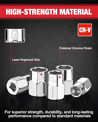 Image of WORKPRO 3 /8 inch Drive Socket Set, 10-Piece SAE Cr-V Socket Set with Organizer | Standard & Shallow Sockets, External Hex Socket, 1 /4 inch to 11 /16 inch, 6-Point, Size Markings, PVC Socket Rail, for Auto Repairs