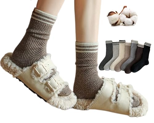 CHUNFO Womens Crew Socks,Striped Knitted,Slouch,Breathable,Casual y2k,Warm,Boot Loafers,Home Essential Lounging,Size5-8.5