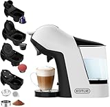KOTLIE 5 in 1 Kapselkaffeemaschine 19 Bar, Multi-Kapselmaschine für Nespresso/Dolce Gusto/ESE Pads(44mm)/Kaffeepulver, 1L Wassertank, 3 Temperaturen/7 Wassermengen, Cremeweiß
