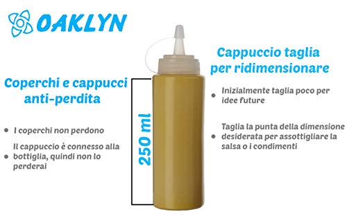 Oaklyn Plastic Condiment Squeeze Bottles With Twist On Cap Lids - Top Liquids Squirt Dispenser - Clear Bpa Free Commercial Condiment Set - Bulk 6 Pack, 8 Oz Each #TOP1