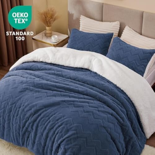 Image of BEDELITE Fluffy Sherpa Full Comforter Set,Navy Blue | Super Soft & Warm Fleece Bedding, Luxury Fuzzy Comforter for Winter, Heavy Plush Bedding Set,2 Pillowcases