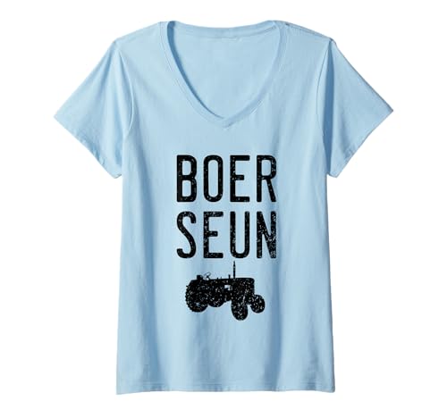 Damen BoerSeun Südafrika Lustiger Farmer Traktor Braai T-Shirt mit V-Ausschnitt