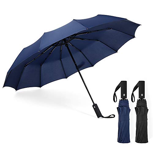 KKmoon 12 Costelas Guarda-chuva dobrável à prova de vento para viagem Guarda-chuva de golfe Canopy c