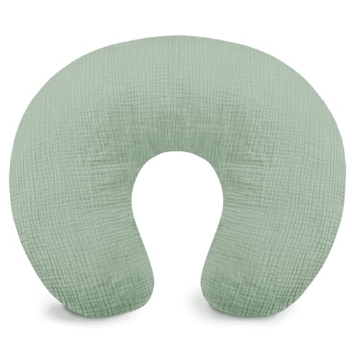 Image of Hooyax Muslin Nursing Pillow Cover, Soft Breathable Feeding Slipcover for Breastfeeding Moms, Stretchy Removable Infant Pillow Cover for Boy and Girls (Green)