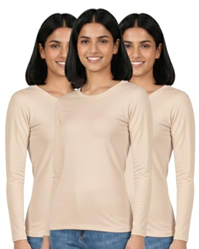 Image of HELGA Ivano Women's Organic Cotton Full Sleeve T-Shirt | Super Combed Cotton Rich | Plain Round Neck | Soft, Breathable, Eco-Friendly Casual Top for Everyday Wear