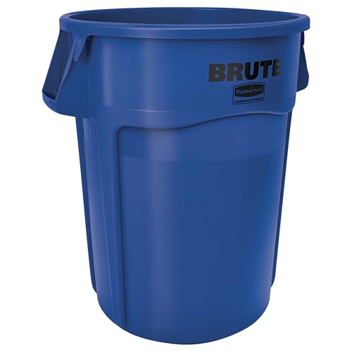 Image of Rubbermaid Commercial Products BRUTE Heavy-Duty Round Trash /Garbage Container, 44-Gallon, Blue, for Landscapers /Construction Sites /Restaurants /Back of House /Offices /Warehouses /Commercial Environments