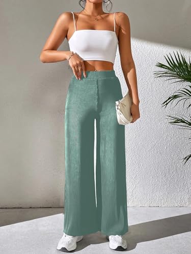 Image of Preneum Women High Waist Korean Wide Leg Trousers, Loose Fit Casual Lounge Pants, Travel, Office & Streetwear Comfortable Stylish Bottom Wear (Available Plus Size)