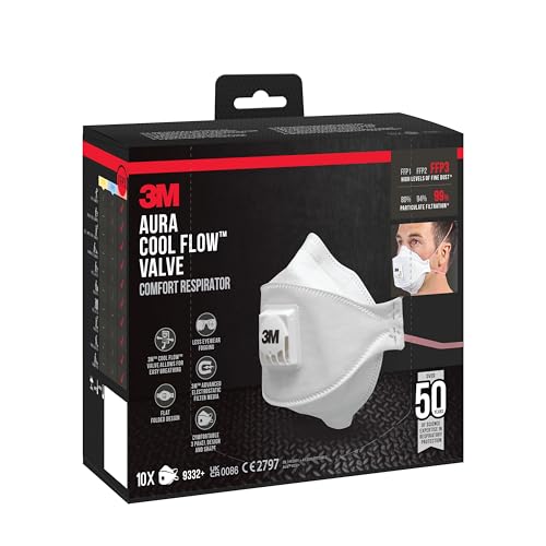 3M Aura Maske für Dämmstoffe und Hartholz 9332+, FFP3, mit Ventil, 10 pro Packung
