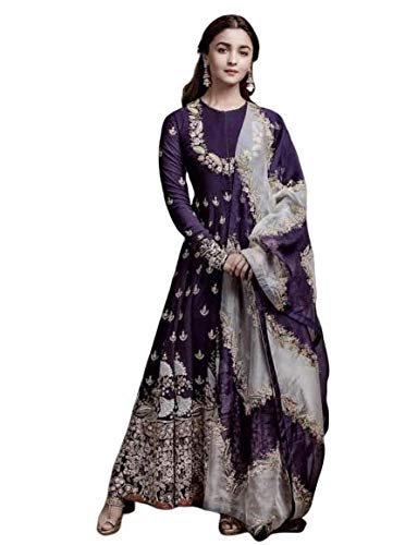 miss ethnik Women's Purple Georgette Semi Stitched Ankle Length Free Size Anarkali Gown-picture-15
