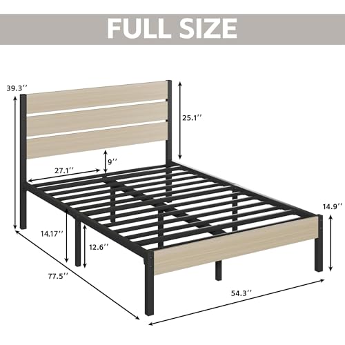 Image of Fluest Full Bed Frame with Headboard and Footboard, with Under Bed Storage, All-Metal Support System, No Box Spring Needed, Easy Assembly, Beige