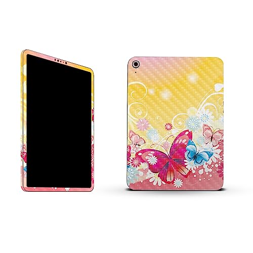 Image of MightySkins Carbon Fiber Skin Compatible with Apple iPad 10.9 inch 10th Gen (2022) Full Wrap Kit - Floral Butterfly | Protective, Durable Textured Carbon Fiber Finish | Easy to Apply | Made in The USA