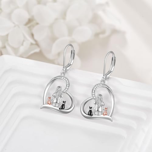 YFN Cat Earrings Sterling Silver Dangle Drop Leverback Earrings Jewelry Gifts for Women3