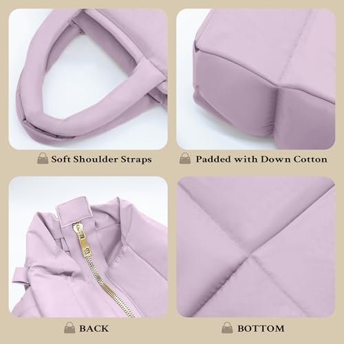 Image of Puffer Tote Bag for Women, Quilted Shoulder handbag for Travel, Work, Gym | nylon lightweight bag, waterproof, cloudy, zipper, compartments, nurse bag, adjustable crossbody strap