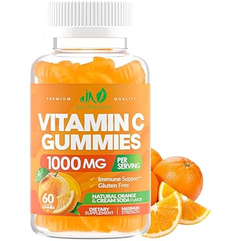 Vitamin C Gummies 1000mg for Adults & Kids – Chewable Multivitamin with Zinc for Immune System & Collagen Support for Skin – Orange Flavor – Gluten Free, Non-GMO, Vegetarian – 60 Gummies Cover