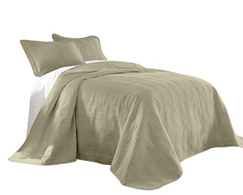 Chezmoi Collection Kingston 3-Piece Oversized Bedspread Coverlet Set (King, Khaki)