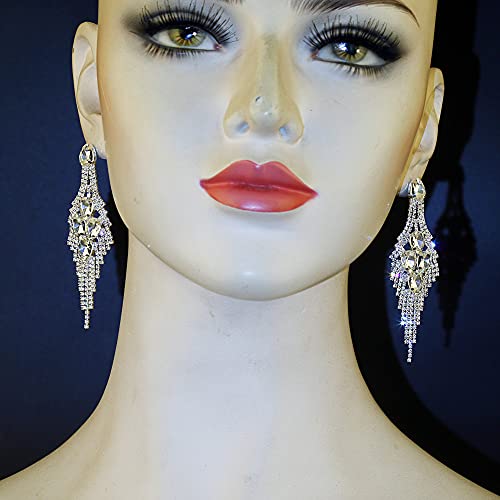 CHRAN Silver Teardrop Crystal Long Tassels Dangle Earrings Sparkling Rhinestone Ladies Gifts3