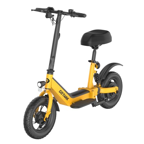 Image of Gotrax A3 Electric Scooter with Seat for Adults, 350W Motor, 15.5MPH Top Speed, Max 9.5 Miles Range, 12 inch Pneumatic Tire and Height Adujustable Seat, Lightweight and Foldable for Commuting (Yellow)