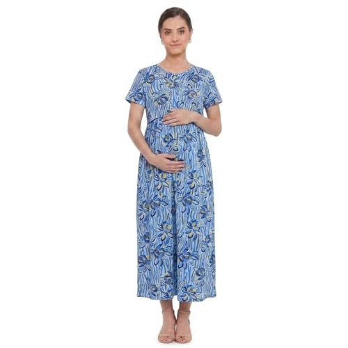 Image of Zero Clothing Feeding Dress for New Moms Casual Loungewear Ankle Length | Cotton Maternity Nighty | Zipless Feeding Dresses for Women | Pregnancy & Nursing Wear