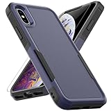 for iPhone X/iPhone Xs Case: Dual Layer Protective Heavy Duty Cell Phone Case Shockproof Rugged Bumper Tough with Screen Protector - Military Grade Drop Tested for Appple iPhone X/iPhone Xs, Blue