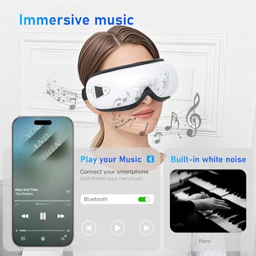 Image of Eye massager vibrating machine with bluetooth music rechargeable eye heat massager for heat stress relief relaxation, air compression eye massage with 5 modes improves sleep, reduce eye strain dark circles, sleeping, puffy dry eye massager machine