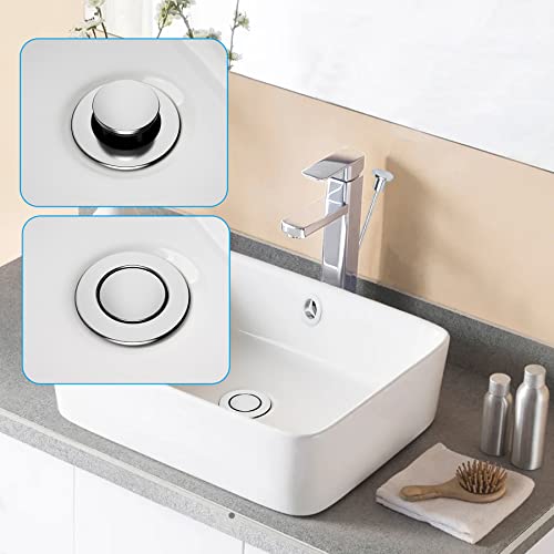 Bathroom Sink Drain With Overflow, Push And Seal Pop Up Drain Stopper Lift Rod, 2 Pack Bathroom Lavatory Vanity Vessel Sink Drain Compatible With Moen, American Standard, Universal Drain Hole, Chrome #TOP2