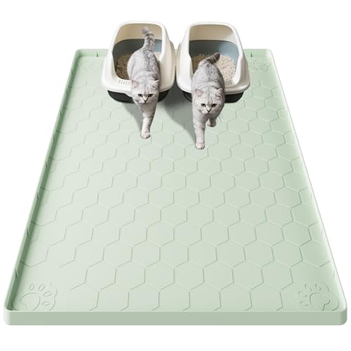 Pawinner 特大猫砂マット 猫用トイレシート 101×71CM 猫砂取りマット シリコーンマット お手入れ簡単＆収納 防水 滑り止め 防カビ グリーン