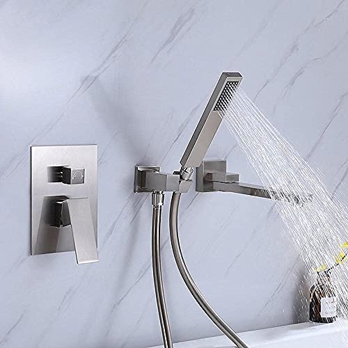 chicstyleme Unterputz Badewannenarmatur Gebürstetes Nickel Bad Duscharmatur Einhebel-Duscharmatur Handbrause und Wandarmatur Verstecktes Messing Wandduschsystem Cover
