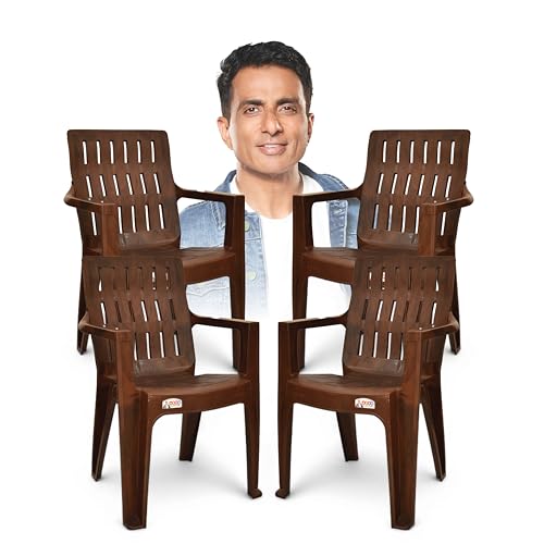 Image of AVRO Furniture Spine Care Orthopaedic Plastic Chair, Set of 4, Ideal for Home, Office & Outdoor, 150Kg Load Capacity, Durable Strong Build, Comfortable Back Design, 2 Years Guarantee, W. Brown Color