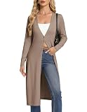 GRACE KARIN Chaqueta de punto larga ligera de manga larga con elegante cuello en V y botones, camel, XL
