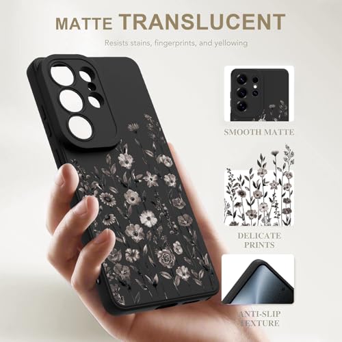 Image of Designed for Samsung Galaxy S26 Ultra Case for Women, Black Floral | Cute Flower Pattern Liquid Silicone Phone Case [Full Camera Protection] Slim Soft TPU Protective Cover