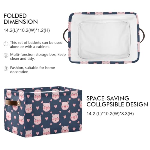 Image of Aslsiy Storage Basket Pink Pig Face Hearts (2) Nursery Bins Baby Canvas Box Clothes Shelf Basket Laundry Hampers 1 Pcs