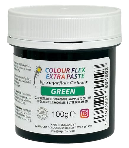 Sugarflair Colourflex Extra Paste Green - Colorante Alimentario, Colorantes para Crema de Mantequilla, Glaseado, Chocolate, Pasta De Azúcar, Mezclas, Masas para Tartas, Galletas - 100g