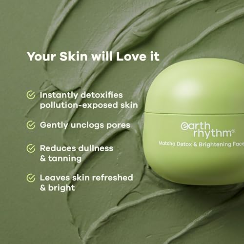 Image of Earth Rhythm Matcha Face Mask Brightens & Detoxifies Skin with Matcha Green Tea & Glutathione for Oily, Combination & Dull Skin - 50gm