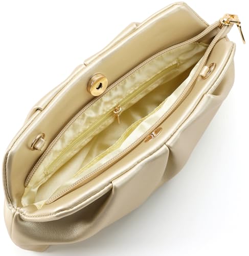Image of Women Clutch Bag Dressy Formal Handbag Pleated PU Clutch Purse Detachable Chain