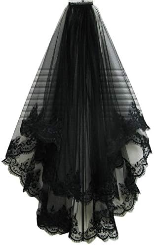 Drasawee Black Lace Veil Creative Cathedral Wedding Halloween Veil With Comb