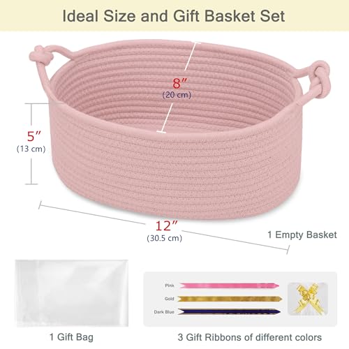 Image of Small Empty Gift Basket with Bag & Ribbons, Dusty Pink