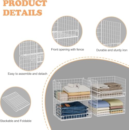 Image of Yociyoga Closet Organizers and Storage Basket- 3-Tier Stackable Storage Bins, Foldable Closet Shelf Organizer Basket, Stackable Clothes Organizers Shelves for Home Organizer System(Patent 30022416)