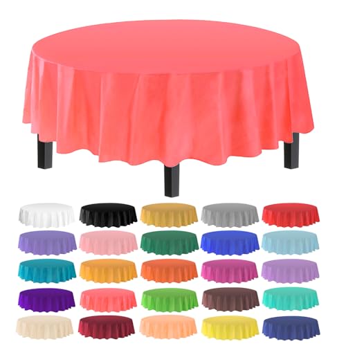 allgala 12-Pack Premium Plastic Table Cover Medium Weight Disposable Tablecloth-Round 84