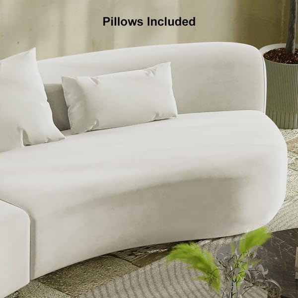 Image of Modern Velvet Living Room Interior Curved Style chesterfiled Sofa Lounger 2-Pieces Sofa with Included Pillows (Cream)