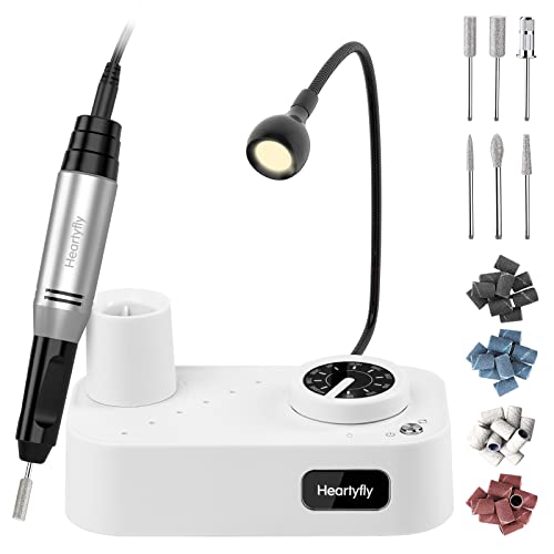 Nagelfräser, Heartyfly Elektrische Nagelfeile für Gelnägel, DIY-Maniküre-/ Pediküre-Set mit 6 Bits, 36Schleifbänder und LED Lampe, 30000RPM und einstellbarer Geschwindigkeit Cover