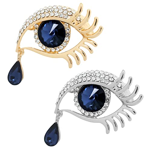 Image of Honbay 2PCS Alloy Rhinestones Evil Eye Brooch Pins Good Luck Lapel Pins Demon Eye Corsage Breastpin