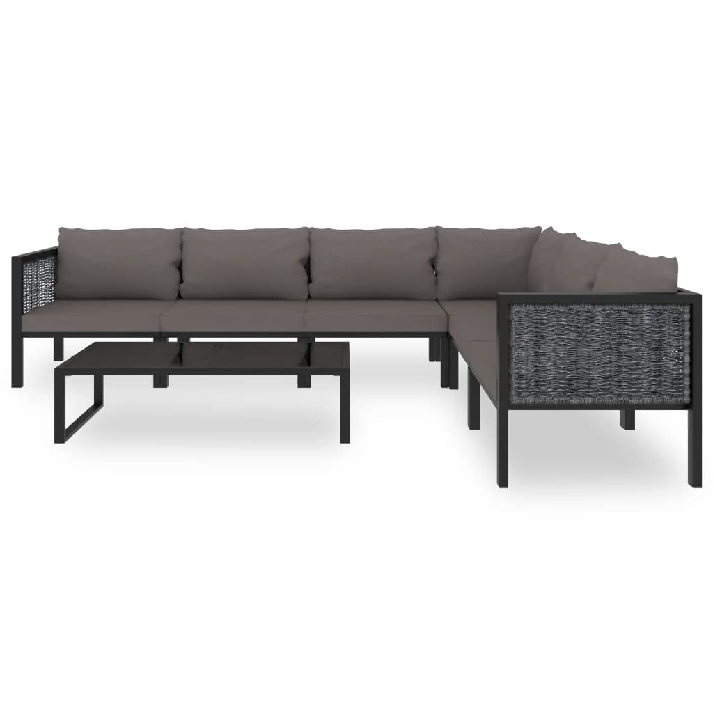 7-TLG. Juego de salón de jardín, polirratán antracita, marco de aluminio, conjunto modular de muebles de exterior para terraza, balcón, jardín, incluye cojines, 264 x 200 x 64 cm