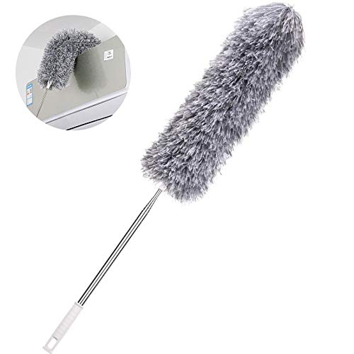 Microfiber Duster With Extendable Duster Pole, Hanging Hook & 112.8 Inches Long, Bendable Head & Anti Static for Cleaning High Ceiling Fan, Interior Roof, Cobweb, Gap Dust- Wet or Dry Use