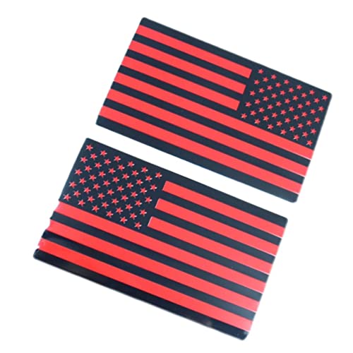 Image of 2 PCS Flag Badges 3D Embossed Stars Zinc Alloy Chrome Regular Orientation and Reverse Orientation,Patriotic Flag,for All Car, Truck or SUV(Black Red)