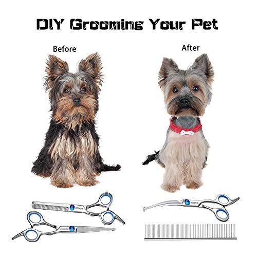 Scedream Dog Grooming Scissors For Dogs With Safety Round Tips, 5 In 1 Dog Scissors For Grooming, Curved Dog Grooming Scissors,Professional Pet Grooming Shears Set For Dogs And Cats #TOP6