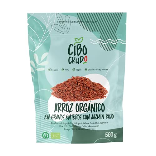 Arroz Rojo Ecologico y Integral - 500g. Contiene Fibras Monacolina Proteínas Vitaminas B y Lignanos. Excelente para Recetas Frías y Calientes. Sin Refinar para Mantener Propiedades y Nutrientes.